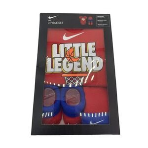 Nike Baby Gift 3 Piece Set 0-6 M Hat, Booties, Bodysuit Little Legend Basketball